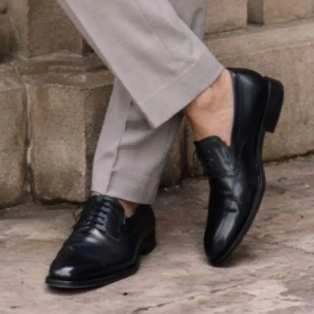 Poulsen Skone & Co Black Leather Slip On Oxford Shoes   Mens Size 10.5